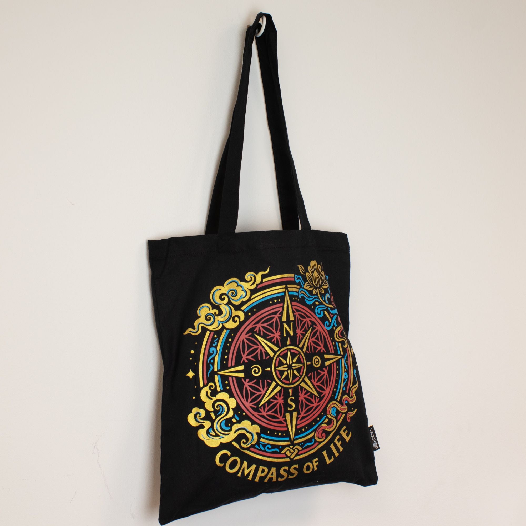 Nomad Sari Iconic Classic Tote Bag - Compass of Life - Black 6oz