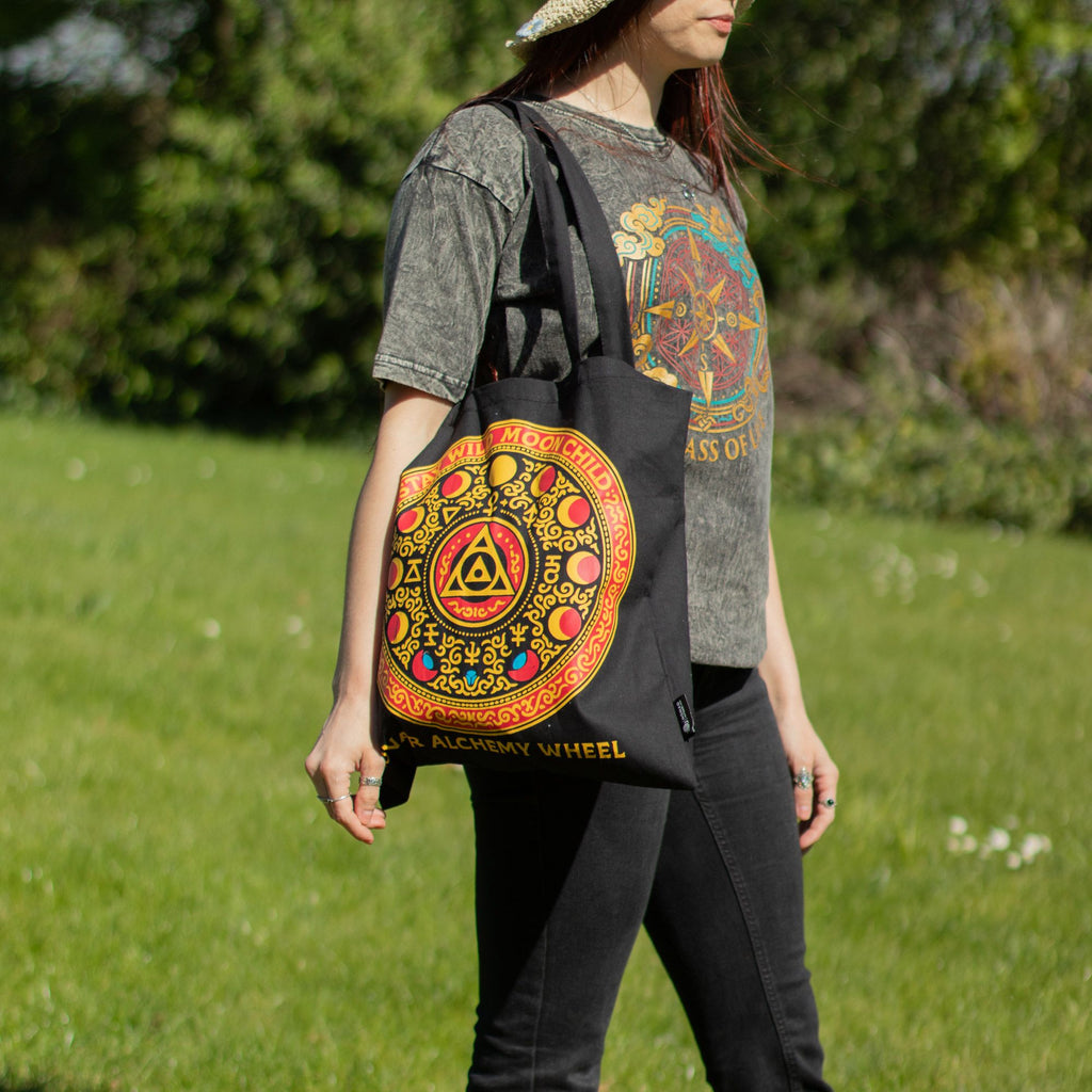Nomad Sari Iconic Classic Tote Bag - Luna Alchemy Wheel - Black 6oz