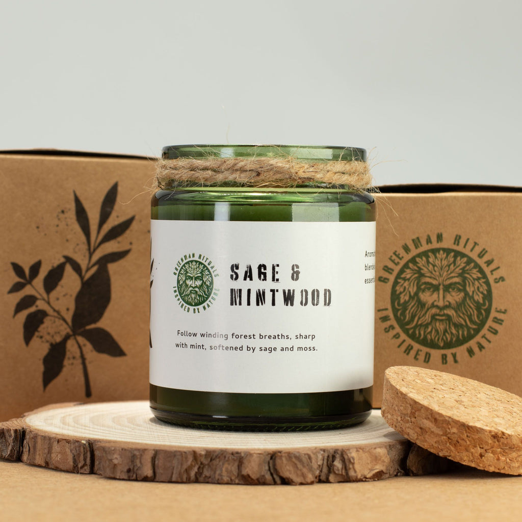 Greenman Woodwick Soy Candle – Sage & Mintwood