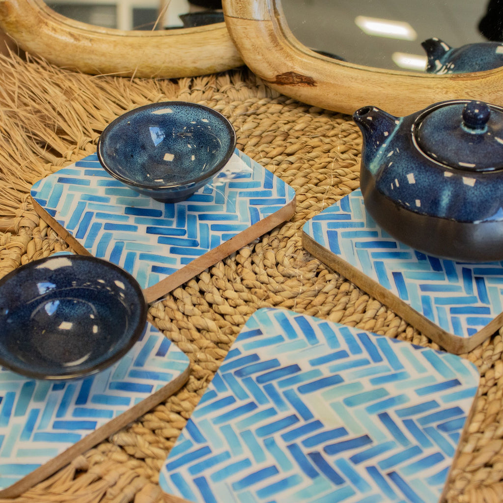 Set of 4 Square Coasters -  Blue Stripes