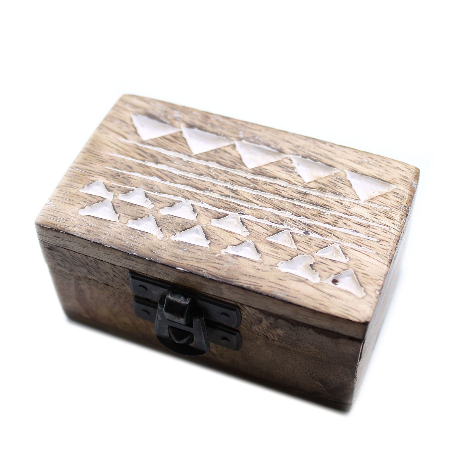 White Washed Wooden Box – Pill Box Aztec Design