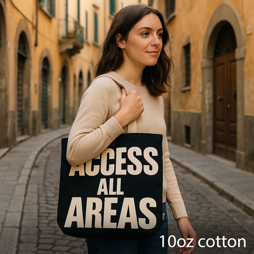 Nomad Sari Iconic Classic Tote Bag - Access All Areas - Black & Natural 10oz