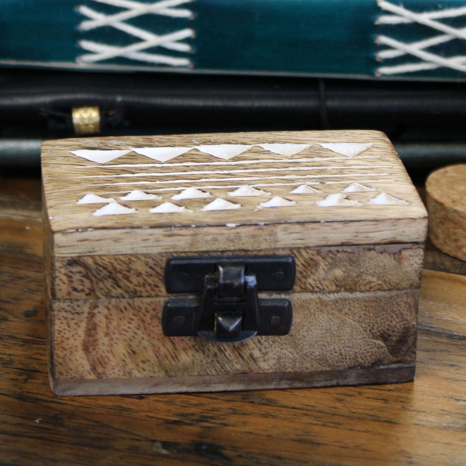 White Washed Wooden Box – Pill Box Aztec Design