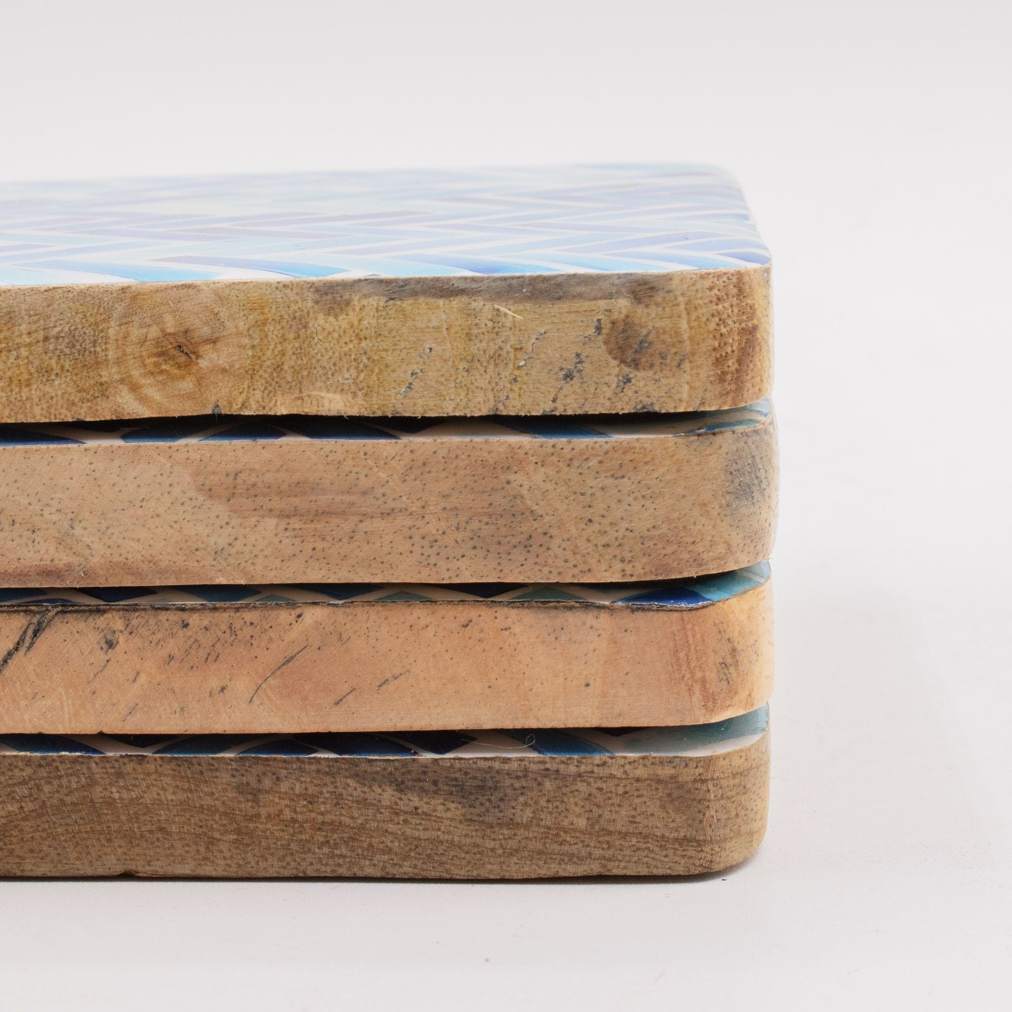Set of 4 Square Coasters -  Blue Stripes