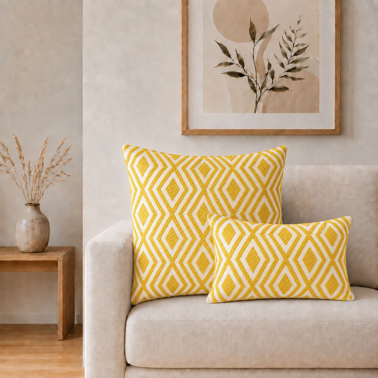 Classic Cushion Cover - Mustard Diamonds - 30x50cm - Lumber Style