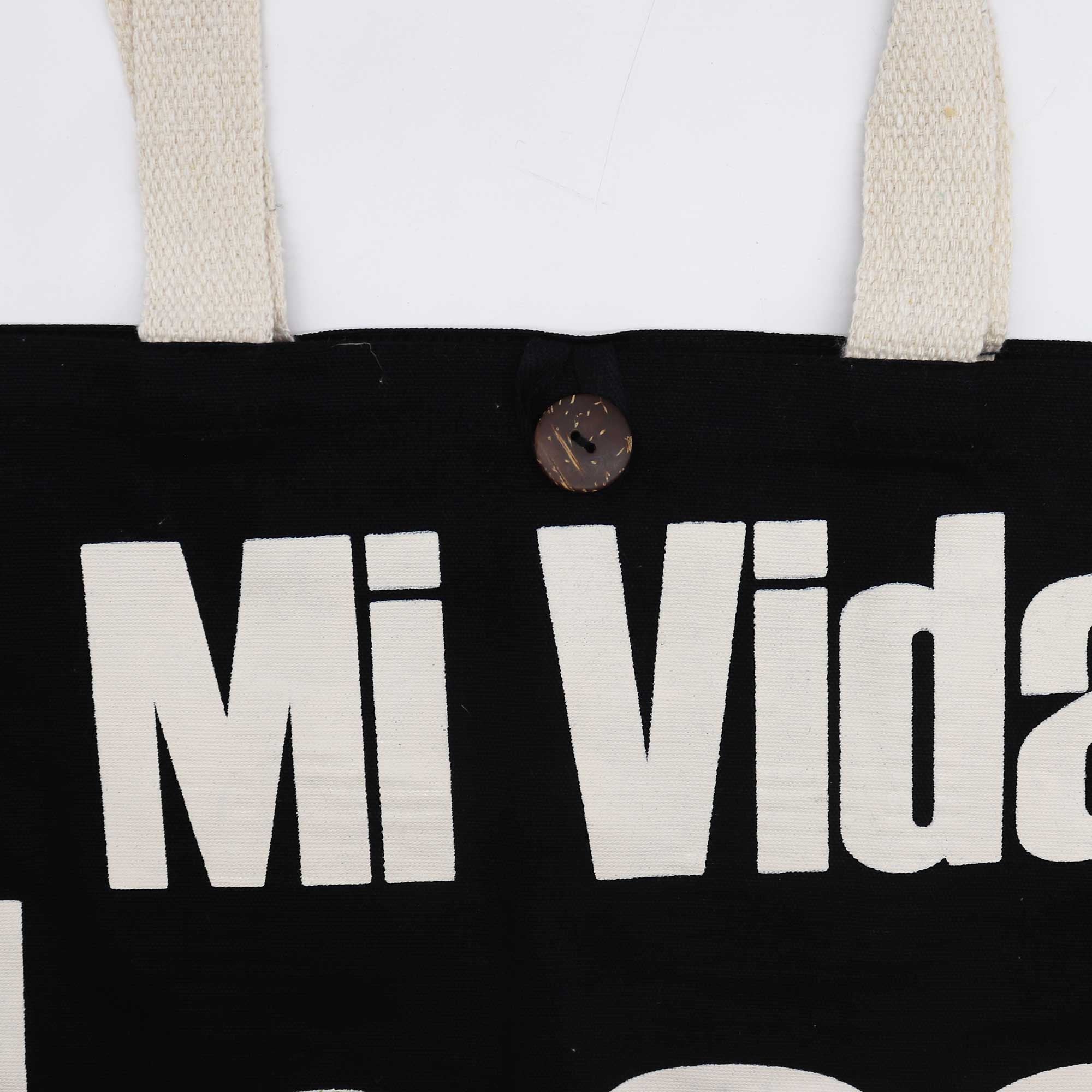 Nomad Sari Iconic Classic Tote Bag - Mi Vida Loca - Black & Natural 10oz