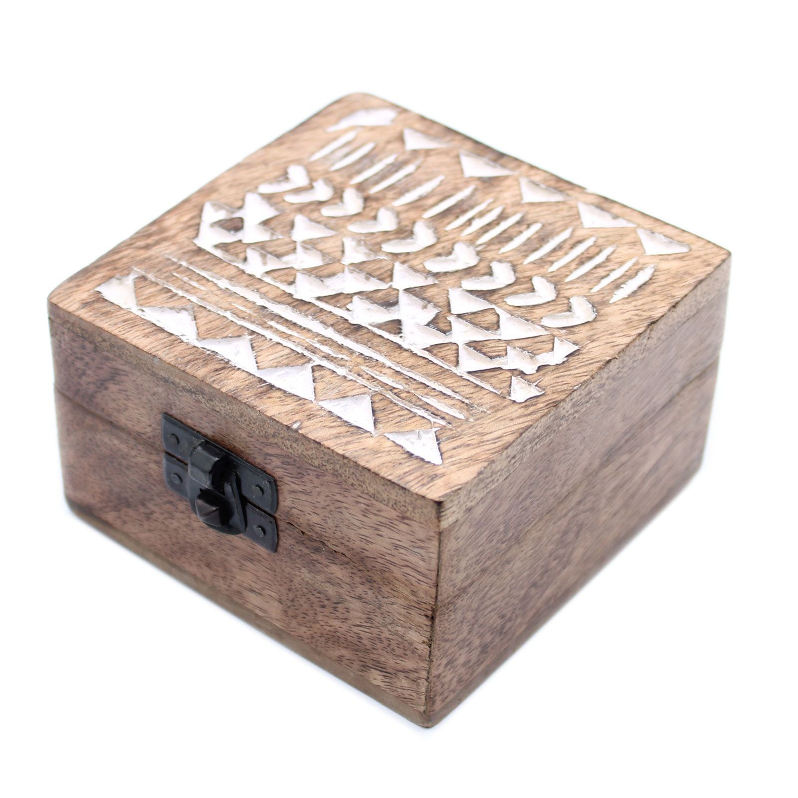 White Washed Wooden Box – 4x4 Aztec Design