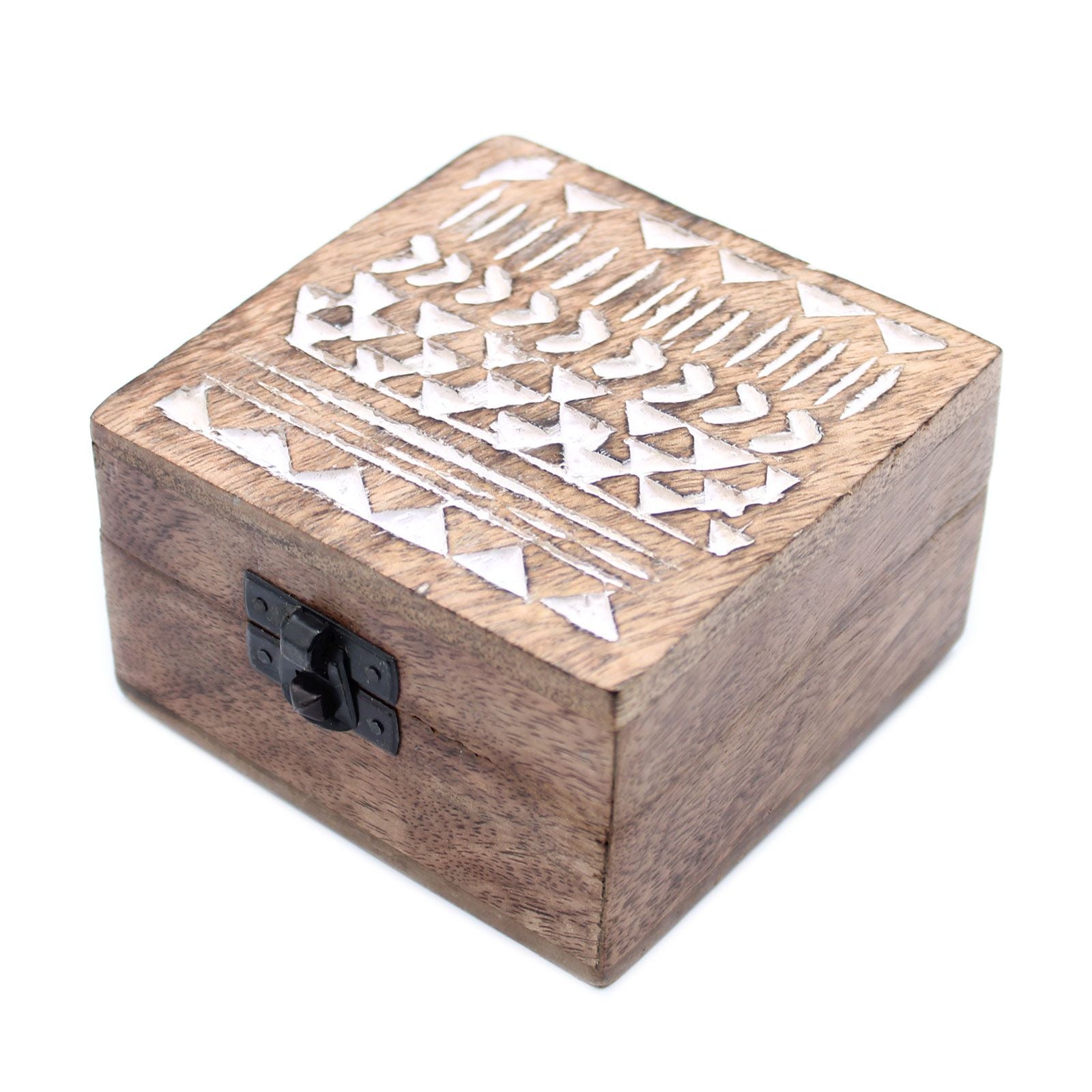 White Washed Wooden Box – 4x4 Aztec Design