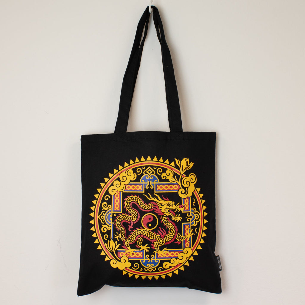 Nomad Sari Iconic Classic Tote Bag - Dragon Yin & Yang - Black 6oz
