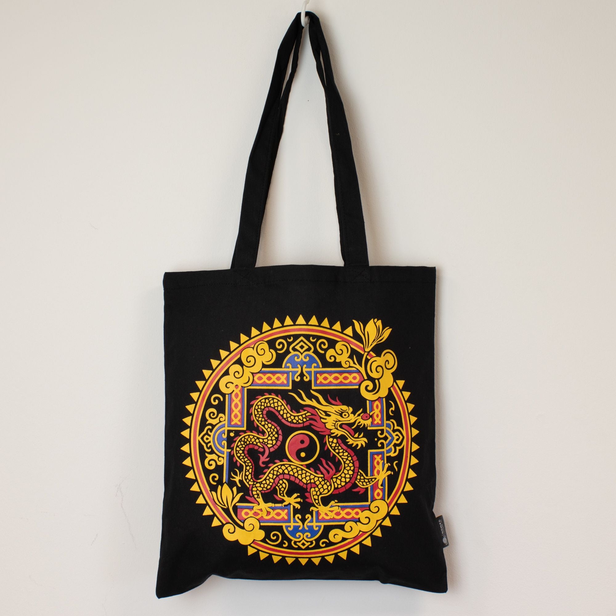 Nomad Sari Iconic Classic Tote Bag - Dragon Yin & Yang - Black 6oz