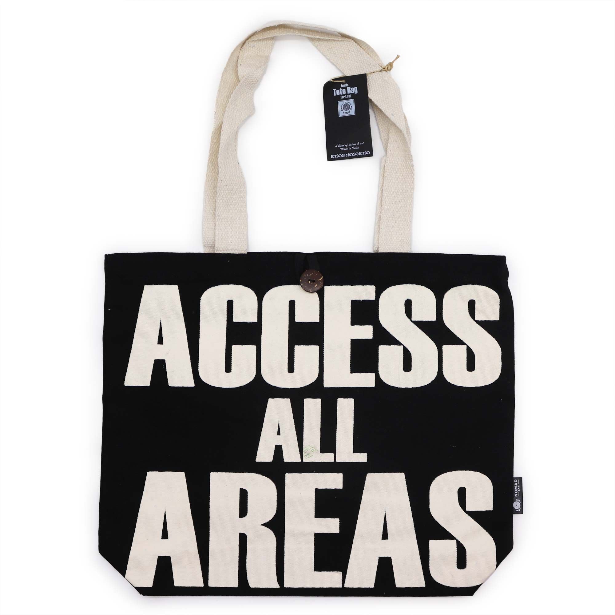 Nomad Sari Iconic Classic Tote Bag - Access All Areas - Black & Natural 10oz