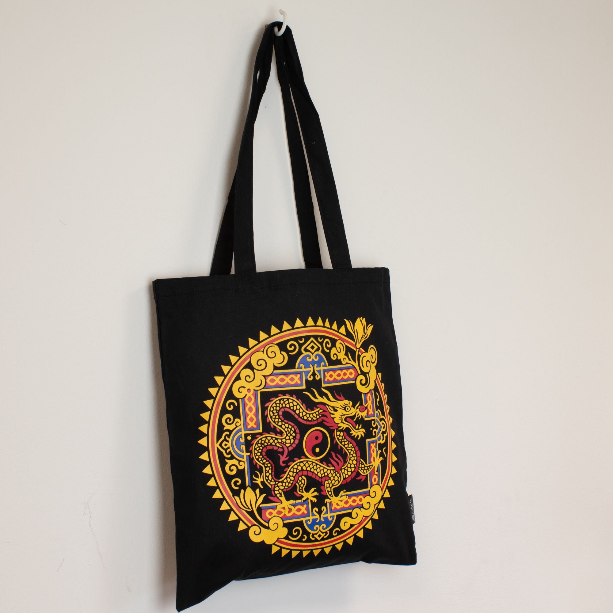 Nomad Sari Iconic Classic Tote Bag - Dragon Yin & Yang - Black 6oz