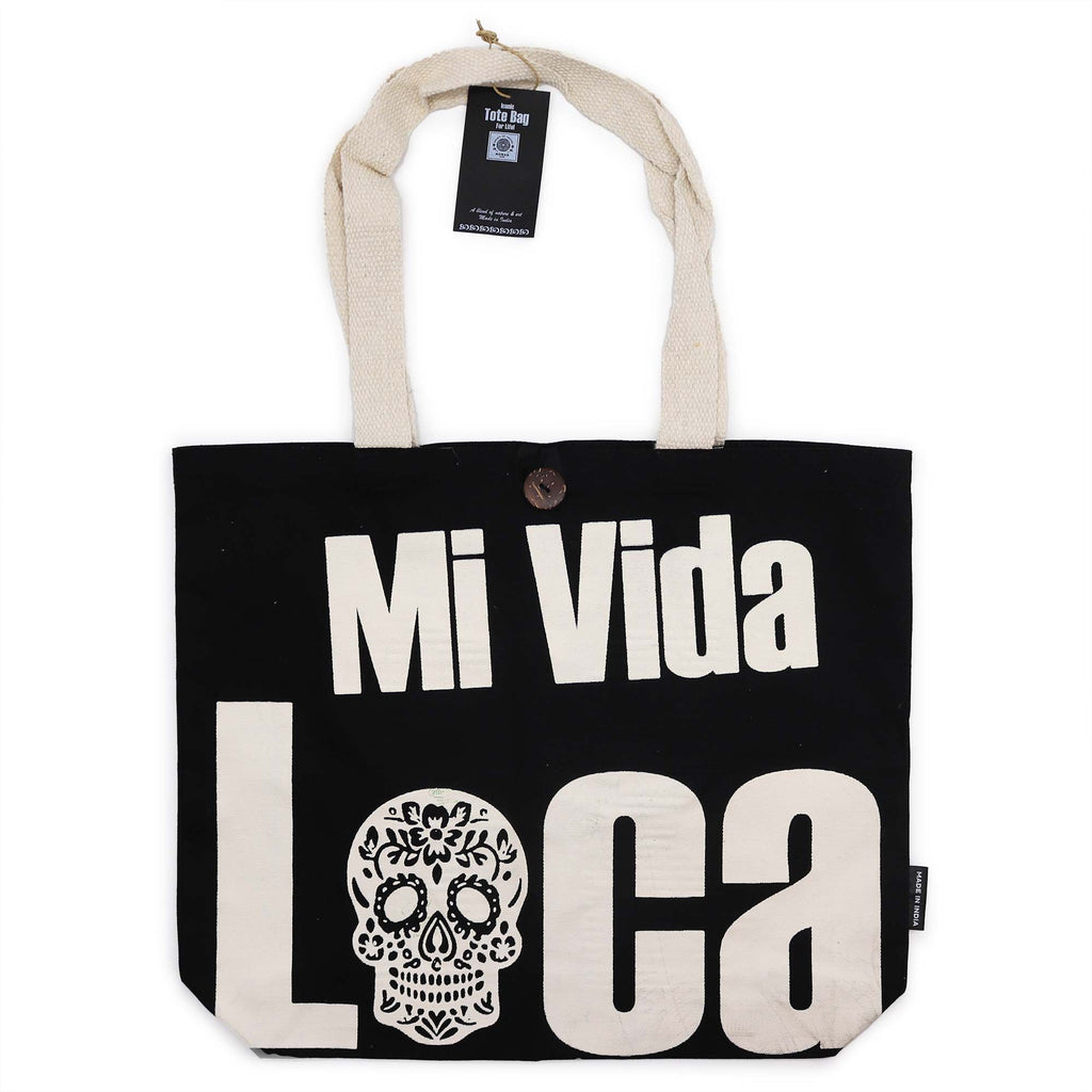 Nomad Sari Iconic Classic Tote Bag - Mi Vida Loca - Black & Natural 10oz