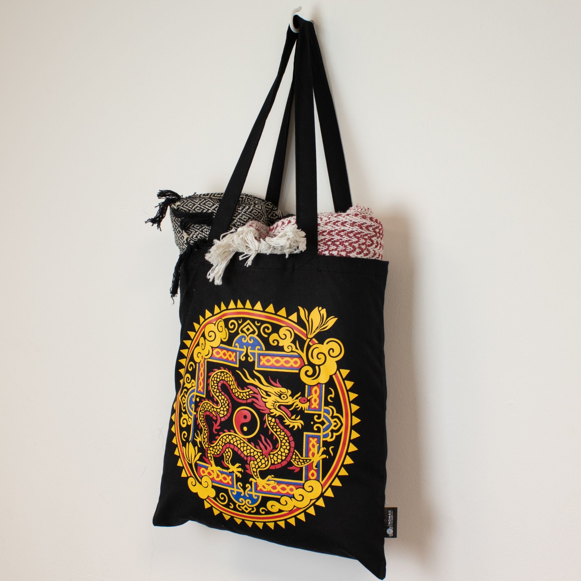 Nomad Sari Iconic Classic Tote Bag - Dragon Yin & Yang - Black 6oz