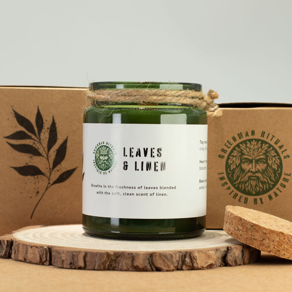 Greenman Woodwick Soy Candle – Leaves & Linen
