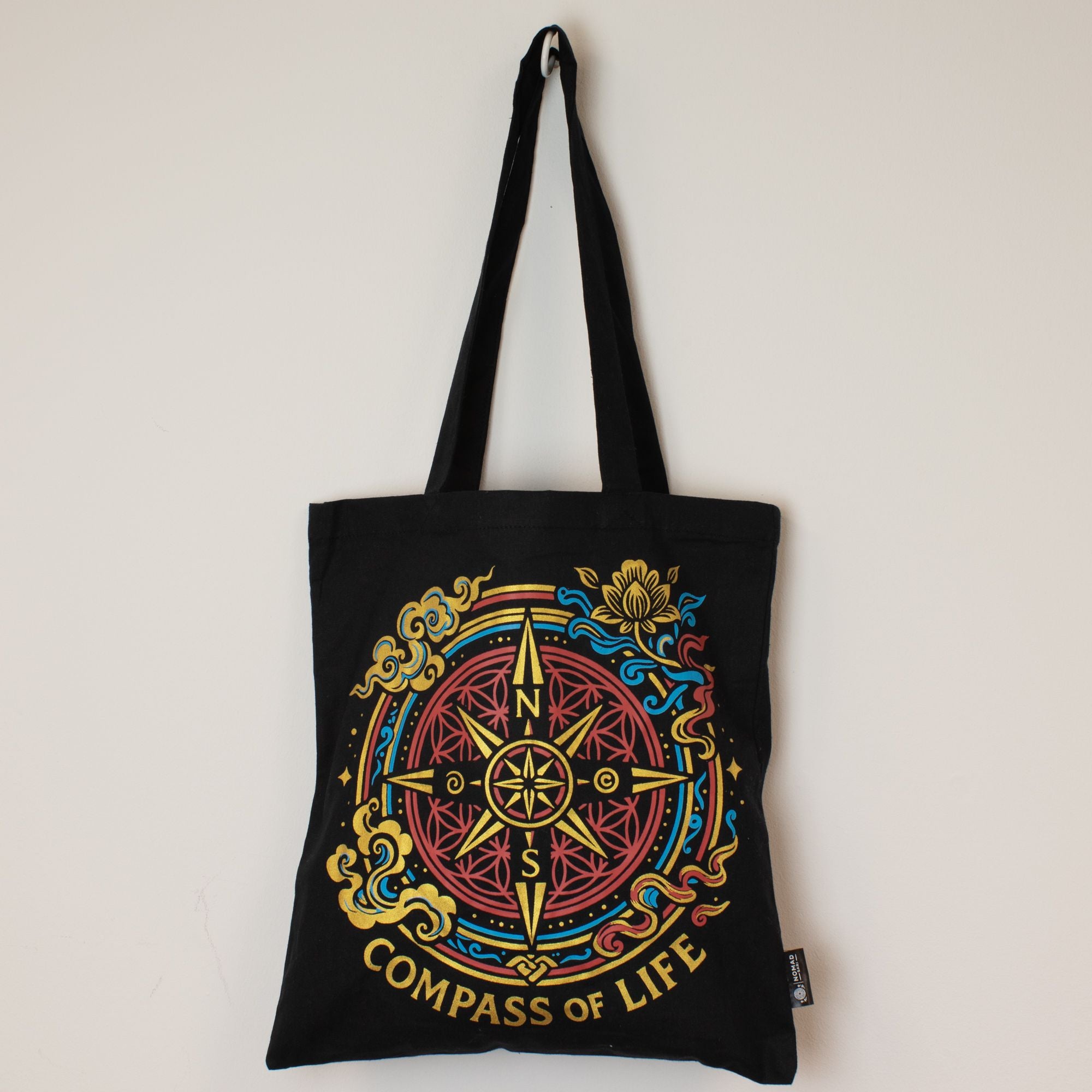 Nomad Sari Iconic Classic Tote Bag - Compass of Life - Black 6oz