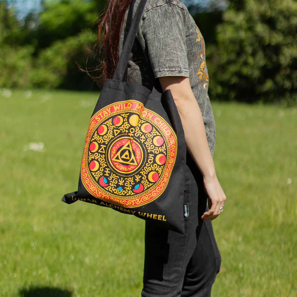 Nomad Sari Iconic Classic Tote Bag - Luna Alchemy Wheel - Black 6oz