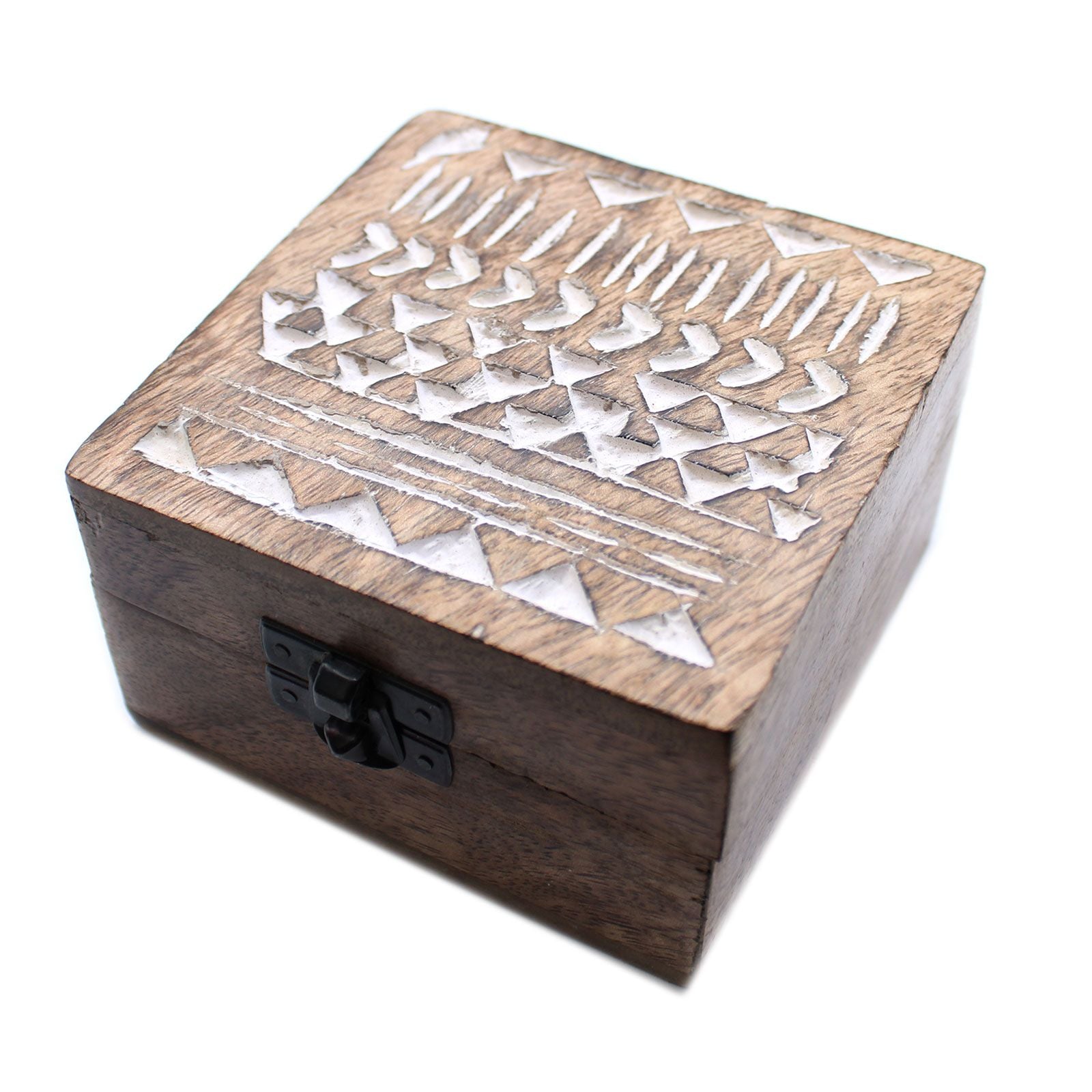 White Washed Wooden Box – 4x4 Aztec Design
