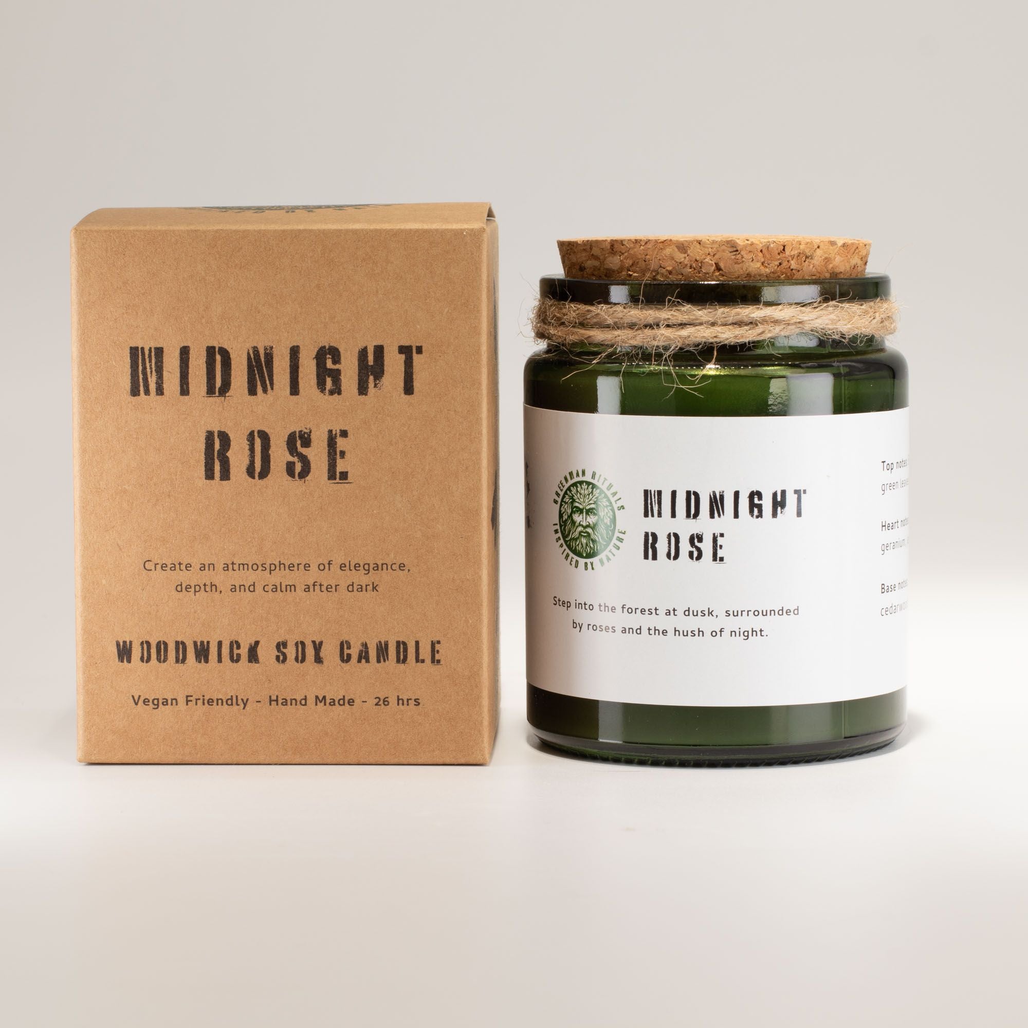 Greenman Woodwick Soy Candle – Midnight Rose