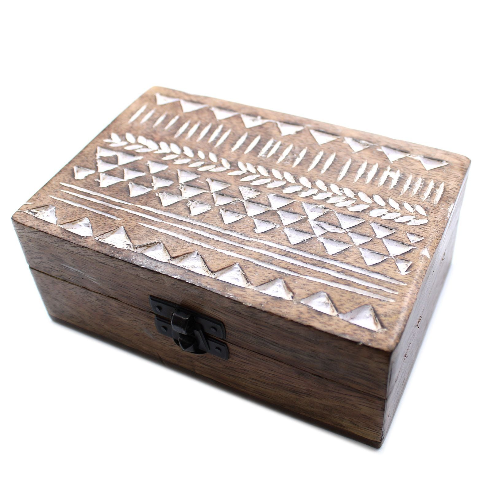 White Washed Wooden Box – 6x4 Aztec Design