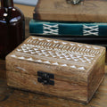 White Washed Wooden Box – 6x4 Aztec Design