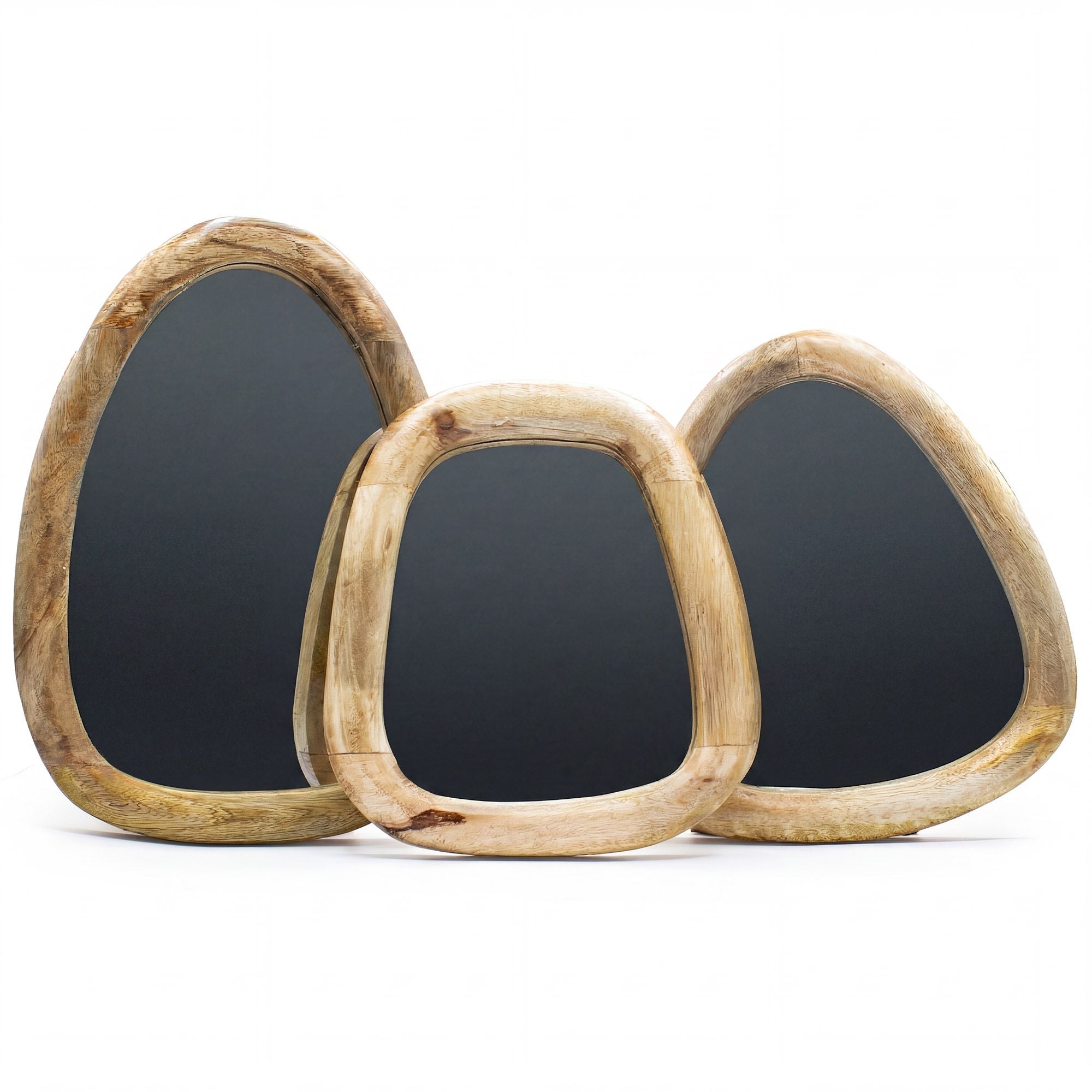Set of 3 Pebble Shaped Mirrors - Light Wood Finish
